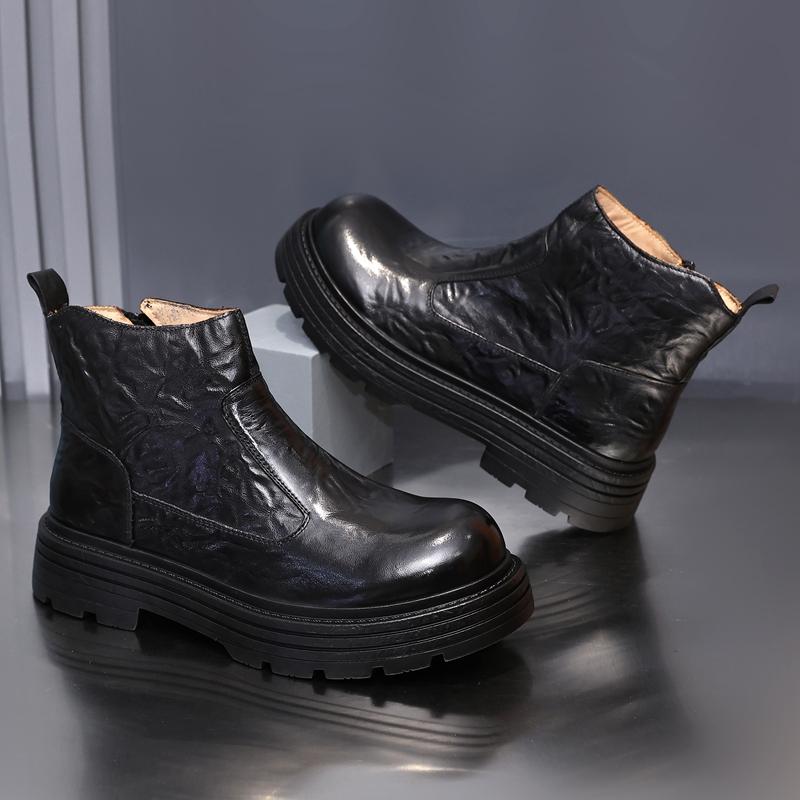 Fashion Golden Sapling New Arrival Men's Motorcycle Boots Winter Genuine Leather Male Streetlish Shoes Non-slip Man Retro Ankle Zip Boot