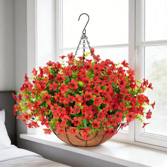 Künstliche Blumen Hängekorb Kunstblumen mit Eukalyptusblättern Hängepflanzer Enthält Blumen für Frühling Sommer Veranda Garten Terrasse