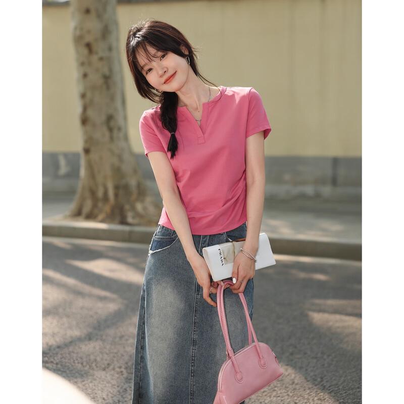 Demana Women s Summer V-Neck Pleated T-Shirt M