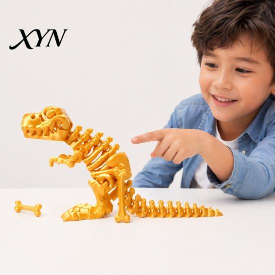 Tyrannosaurus Rex Model 3D Printed Dinosaur Figure, Movable Joints Smooth Opening Decoration, Figure Toy Gradient Metallic Texture Mini Bone