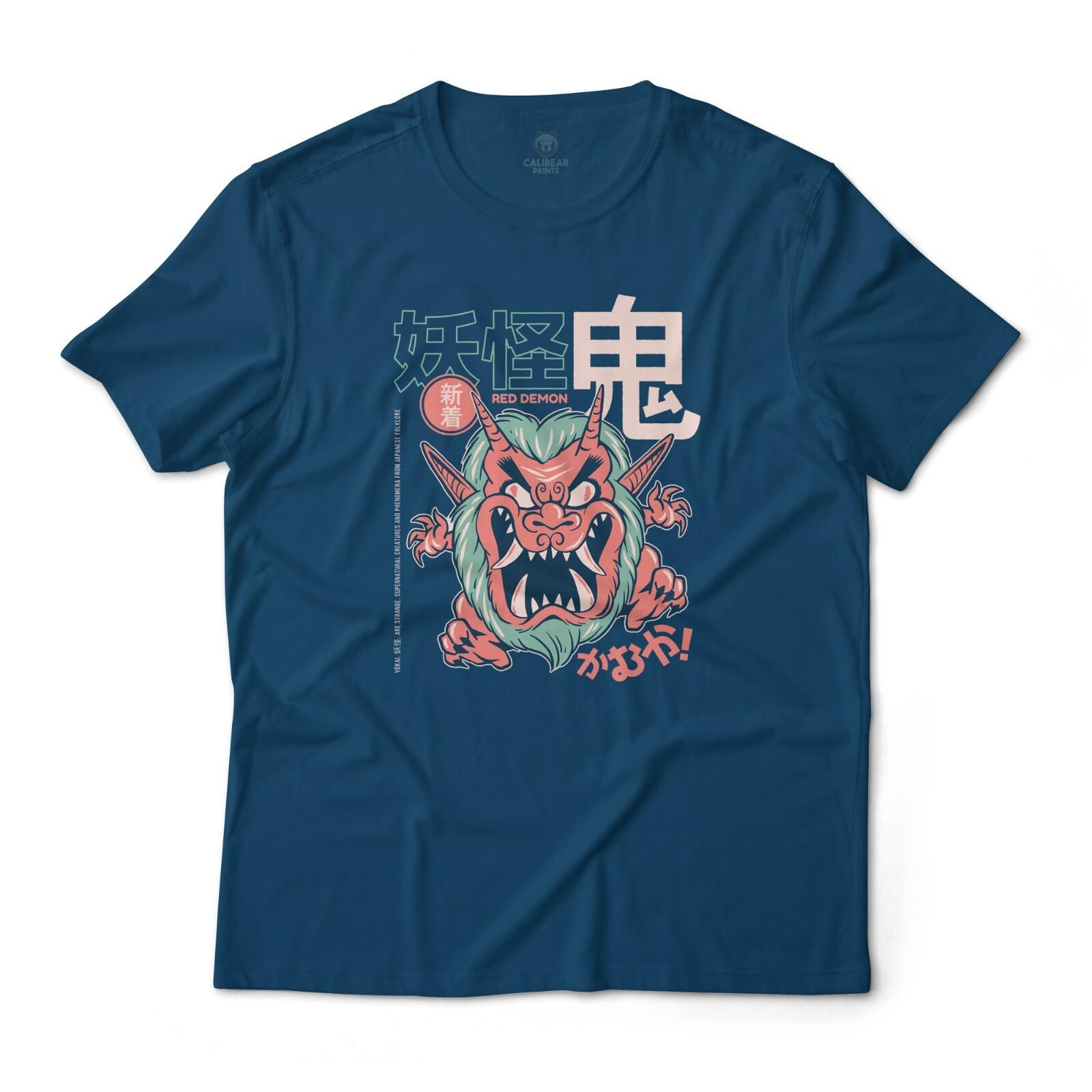 Red Japanese Yokai Demon Aesthetic Graphic Art Tee Fine Jersey Novelty T-Shirt S