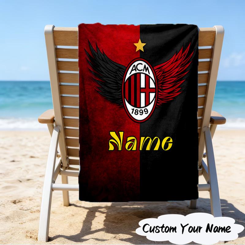 1PC Custom Name Beach Towel AC-Milan Emblem Beach Towel, Suitable for Camping, Travel, Beach Accessories, Super Absorbent, Family Gift
