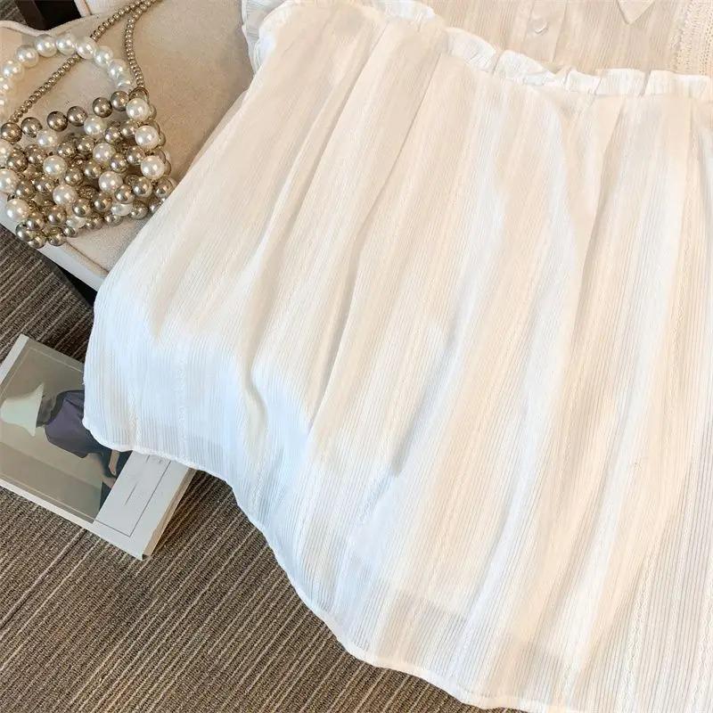 Women Blouses Sweet Sleeveless Solid Lace Ruffles Japanese Fashion Students College Girls Comfortable Loose Summer