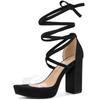 Allegra K Clear Lace-Up Sandals with Platform Chunky Heels, Women's, Black, Size 26.0cm