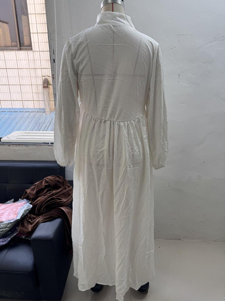 2026 Slimming Long-sleeve Waist-cinching Pleated Dress - French White Holiday Style