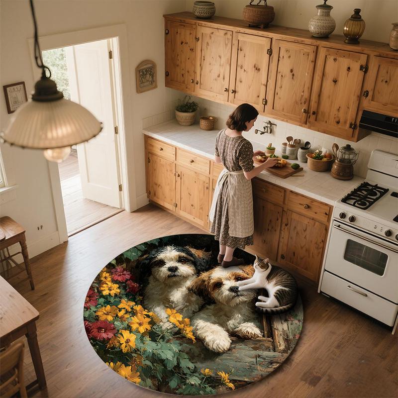 Door Frame Dog,Round Area Rug,Carpet Rug for Living Room Bedroom Sofa Playroom Decor,Non-slip Floor Mat