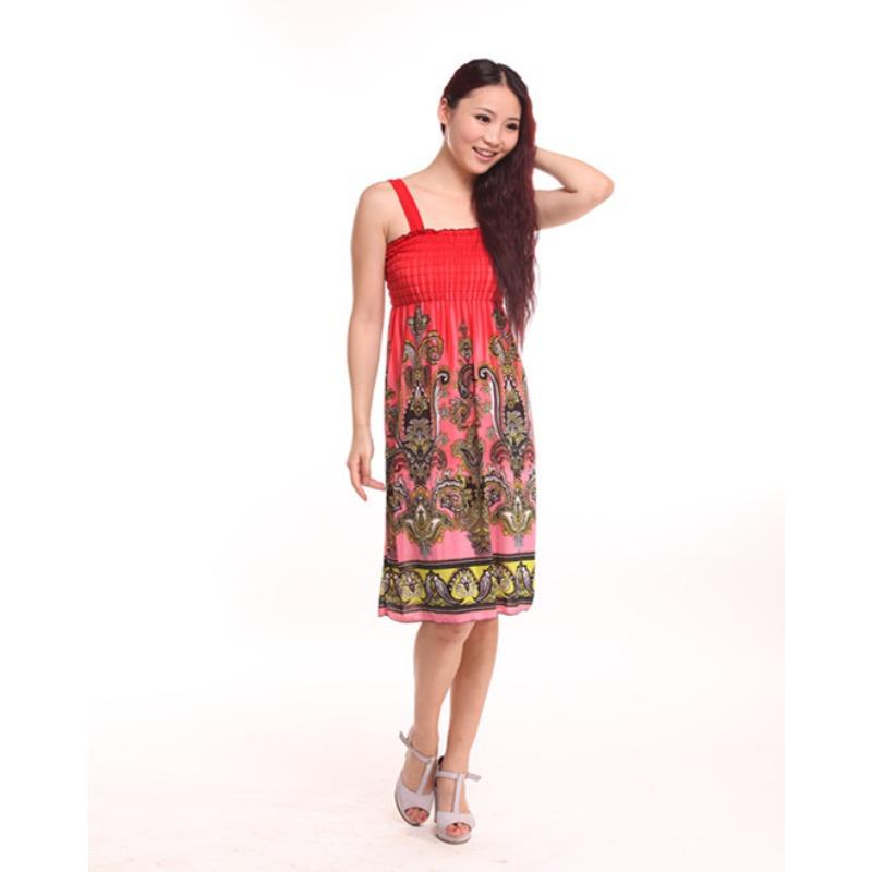 Leopard print, beach dress fashion casual Long Beach print bohemian dress suspender skirt S