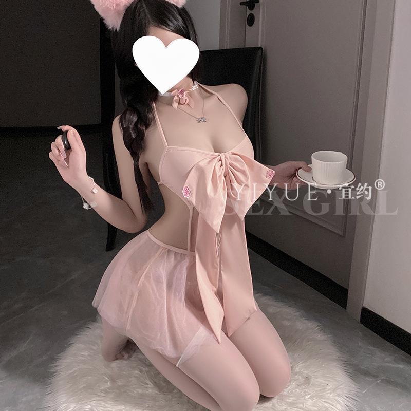 Erotic Lingerie Sexy Bow Cat Role-playing Uniform Seductive no-Take Pajama Women's Set 1274