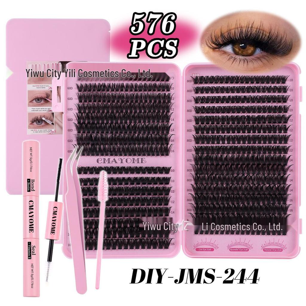 Large Capacity DIY Eyelash Extension Set: Natural Thick D Curl Segmented Self-Grafting Single Cluster Blossom Lashes