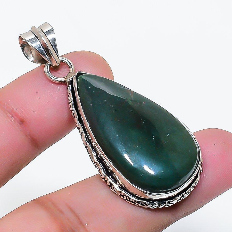 Natural Bloodstone Gemstone Handmade 925 Sterling Silver Pendant 1.89  AP-15657
