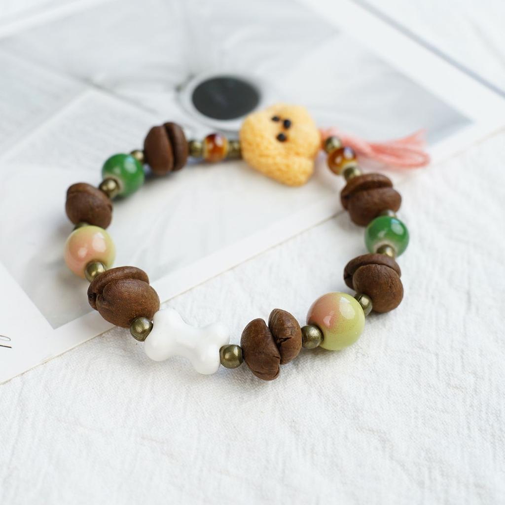 Bracciale in ceramica con perline a forma di chicchi di caffè risveglio design unico senso coppia fidanzata elastico