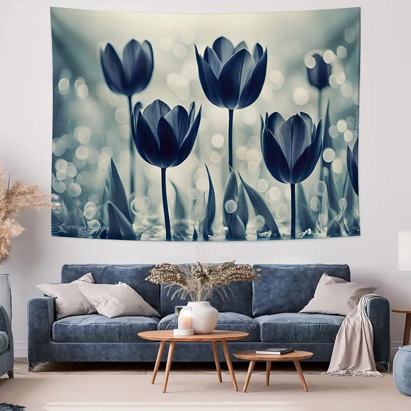 Elegant Blue Tulip Wall Tapestry Floral Bedroom Decor Decoration