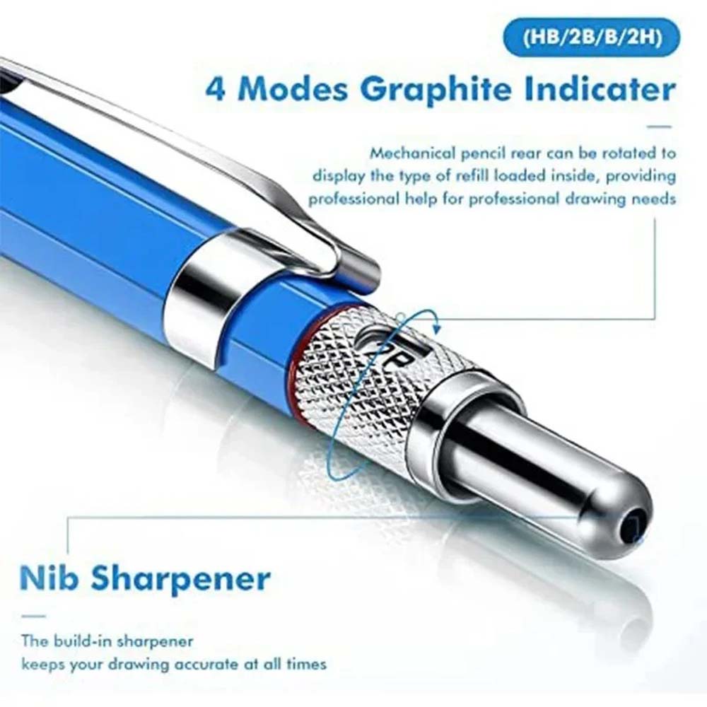 7 Pieces 2.0mm Mechanical Pencil Set with Pencil Sharpener Easy To Use, Suitable for Drawing, Office