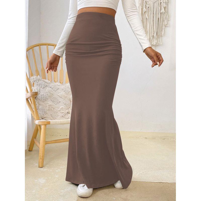 

Solid Color High Waisted Hip Hugging Skirt Solid High Waist Sheath Skirt Camel color M
