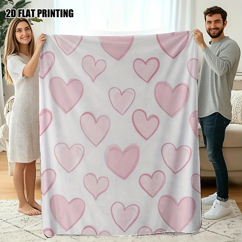 Purple Heart Pattern Throw Blanket, Soft Cozy Flannel Blanket, Romantic Home Decor Gift for Couch Bed