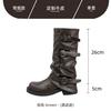 Korean ins~ Amber Soft Leather Wasteland Wind Pile Boots Women's Belt Buckle Height Increasing Skinny Medium Boots Pant Tube Boots