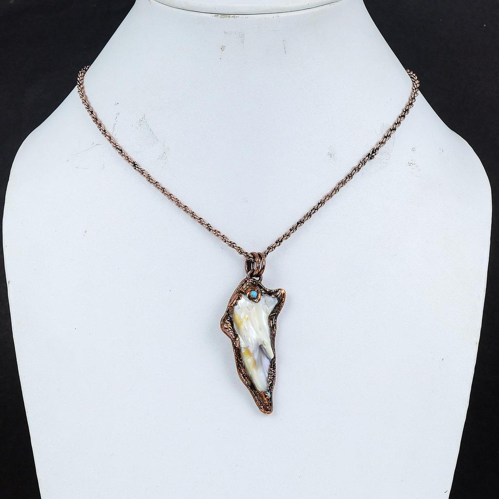 Blistar Biwa Pearl Pendant, Copper Electroformed Gemstone Jewelry, Handmade Pendant, For Mother Day