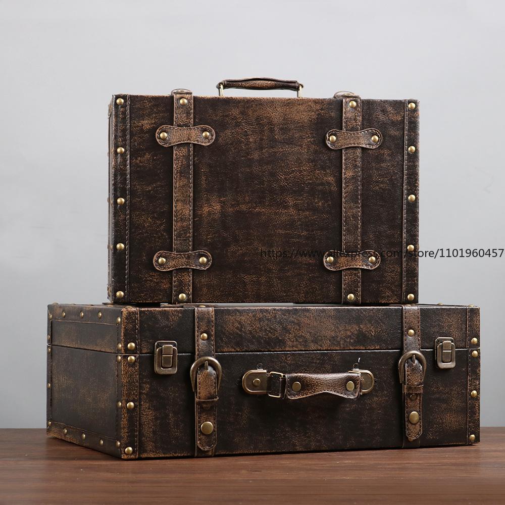 Vintage Leather Suitcase European-Style Storage Box Home Organization Container Photography Prop Shop Window Display Decorative