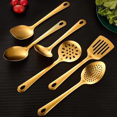 Stainless Steel Kitchen Set Cooking Spatula Korean Golden Soup Spoon Colander  Pot Spoon Wholesale Household Ideas Utensil