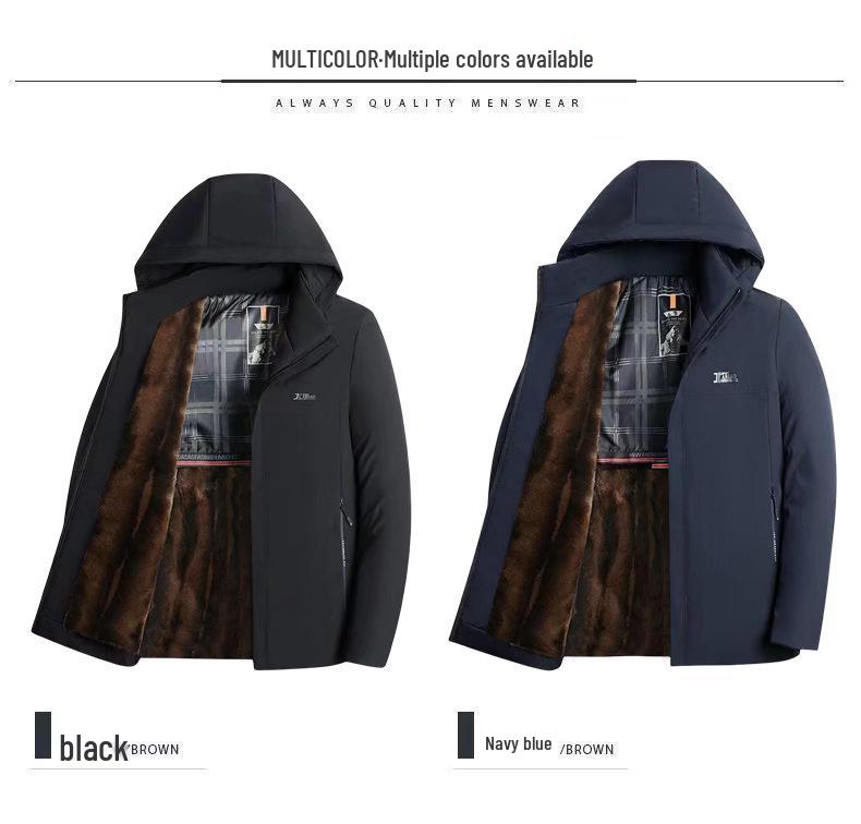 Men's Mink Velvet Parka: Winter Hooded Jacket for Middle-Aged & Elderly, Warm & Thickened with Plus Velvet