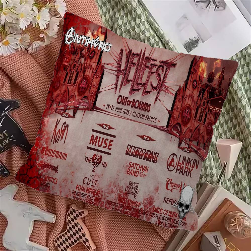 H-Hellfest Band Pillow Gift Home Office Decoration Pillow Bedroom Sofa Car Cushion CoverPillow Case