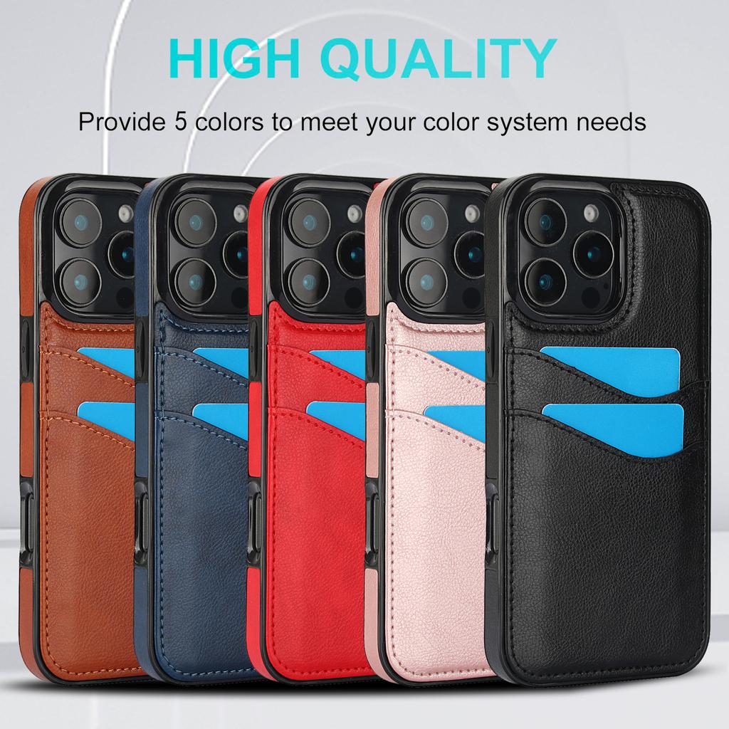Luxury High-end Leather Case for iPhone 16 Pro Max 16E 15 Plus 14 Pro 13 12 11 XS XR X 7 8 Card Slot Holder Mobile Phone Cover