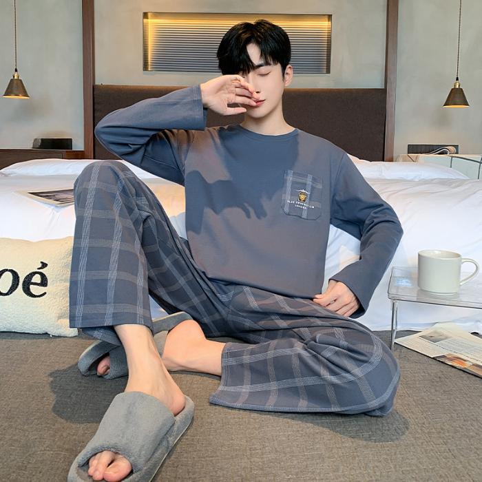 Talla Grande 6XL Rayas Casual Conjunto de Pijama para Hombre Primavera Otoño Ropa de Dormir para Niño Manga Larga Ropa de Noche Pijama Suave Ropa para el Hogar