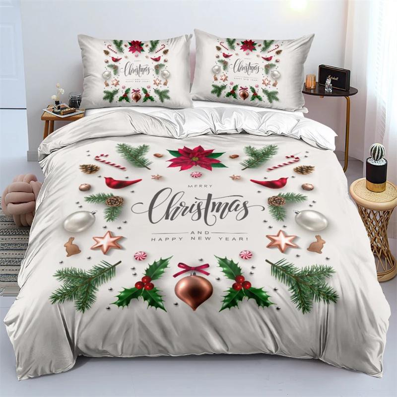 3D Merry Christmas White Bedding Collections Xmas DuvetQuilt Cover Collection Polyester Comforter Cover King Queen Full Twin Red Bow Beige