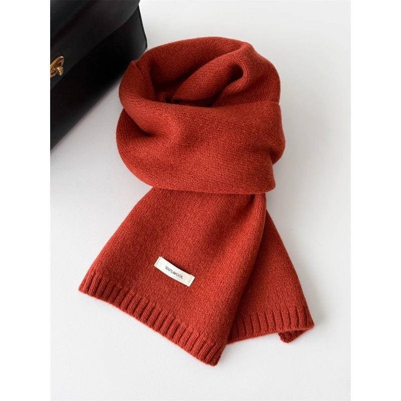 Korean Style New Versatile Solid Color Pure Wool Scarf for Women Autumn and Winter Warm Knitted Scarf Fashionable Versatile Scarf