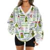 Women's Fashionable V-neck Christmas Printed Long Sleeved Casual Pullover Plush Warm Pocket Sweatshirt Top