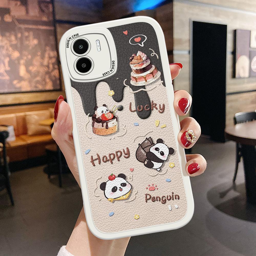 Cute Cake Panda PU Leather Phone Case for iPhone 15 14 13 12 Pro Max Samsung Galaxy S23 Ultra S20 FE A52 Redmi Xiaomi POCO Soft Cover