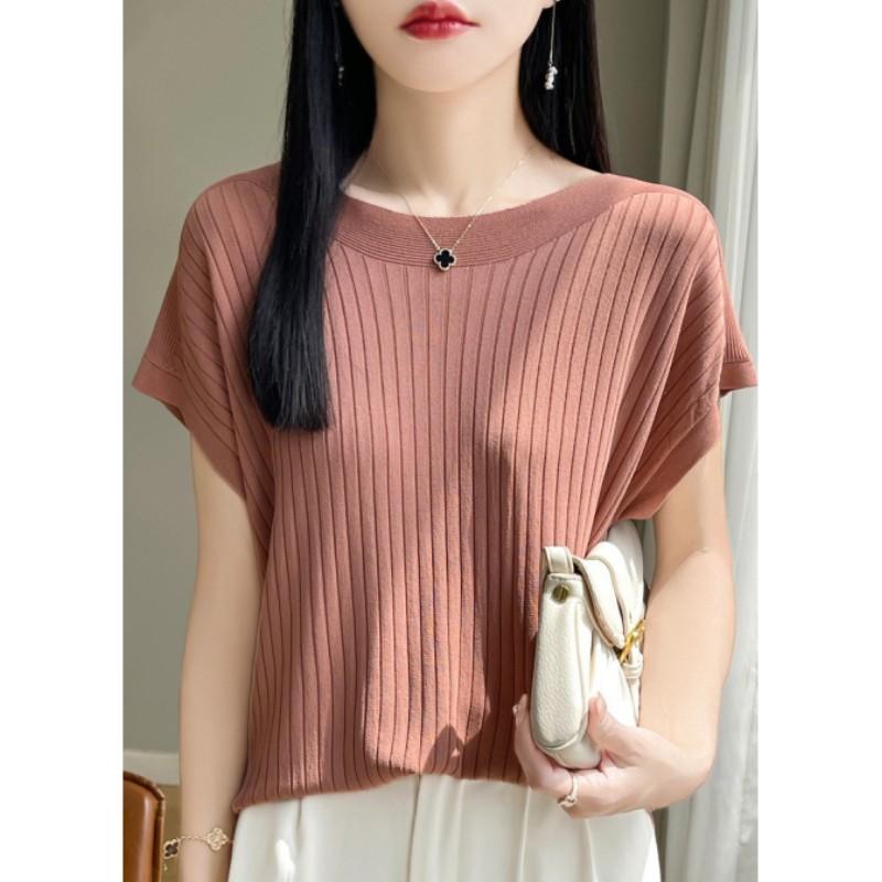 Women's Summer Ice Silk Knit Short-sleeved Bottoming T-shirt Casual Loose Thin Tops