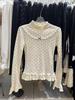 Hong Kong Style Women's Heart Polka Dot Long Sleeve Thermal Fleece T-shirt, Light Apricot Lace Patchwork, Autumn/Winter.