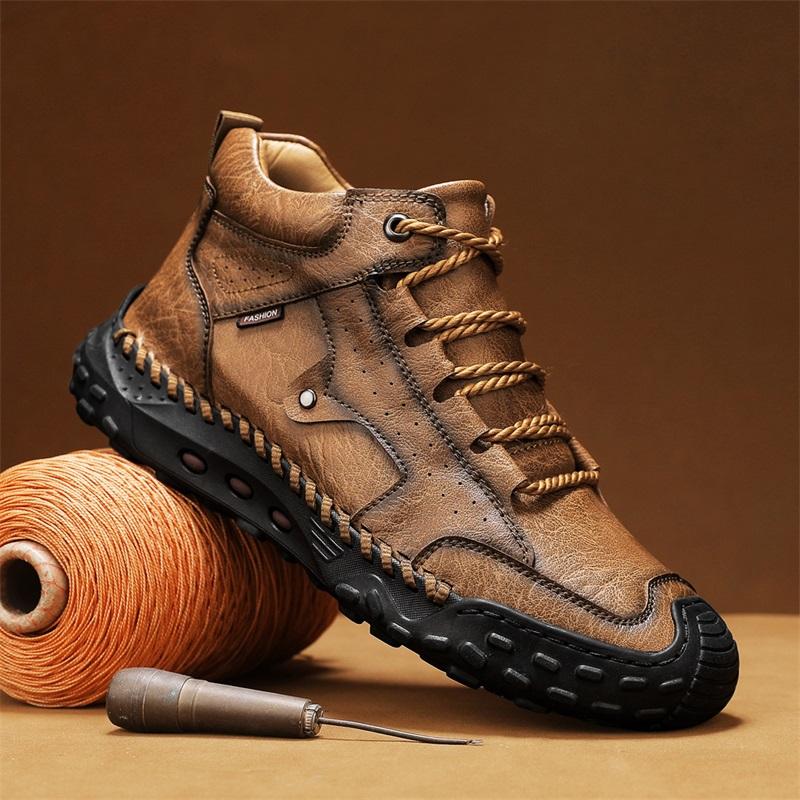 Men's High-top Casual Sneakers Handmade Leather Shoes Plus Size 39-48 Spring & Autumn