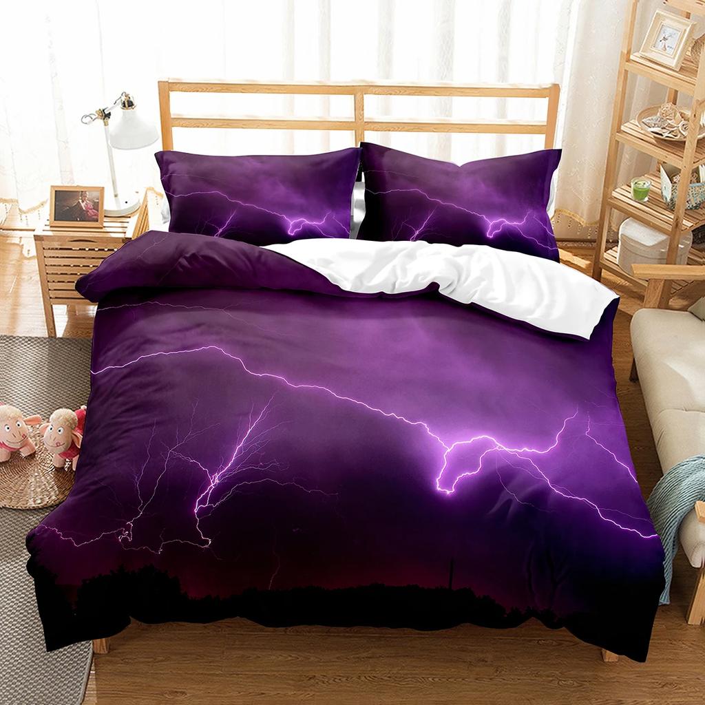 Lightning Duvet Cover Set King Queen Single Size Washed Cotton Comforter Cover For Kids Teens Adults Bedding Set With Pillowcase