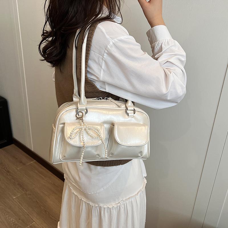 Ballet Style Bow Underarm Bag Women's 2025 New Large-capacity Solid Color Portable Shoulder Bag