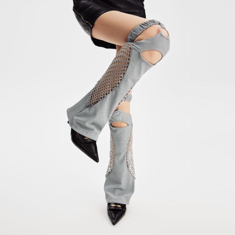 Women Harajuku Suspender Flared Leg Warmer Aesthetic Punk Garters Stockings Hollow Out Fishnet Leg Cover Streetwear
