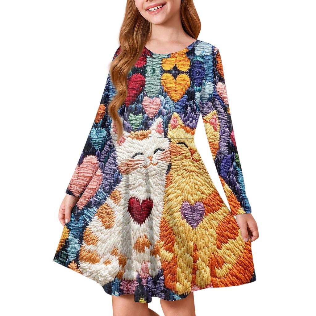 Sommer-Prinzessinnenkleid für Mädchen, Langarm A-Linien T-Shirt-Kleid Valentinstag