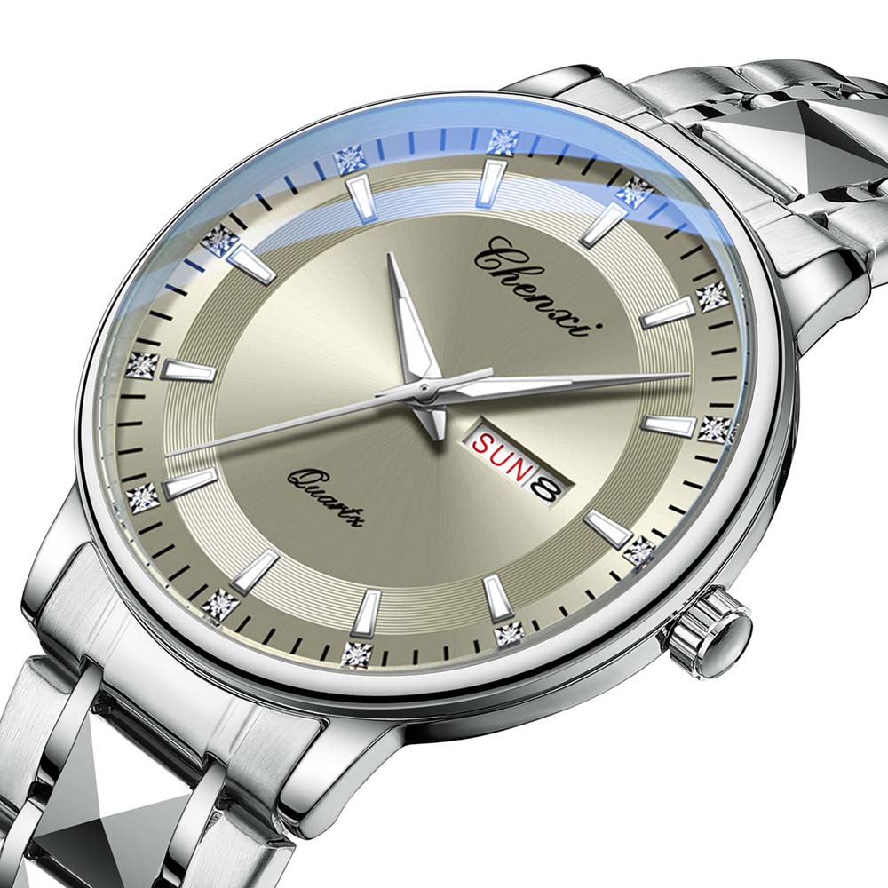 CHENXI High Quality Men's Quartz Watch Minimalist Stainless Steel Strap Date Curved Mirror Display Waterproof Man Watches