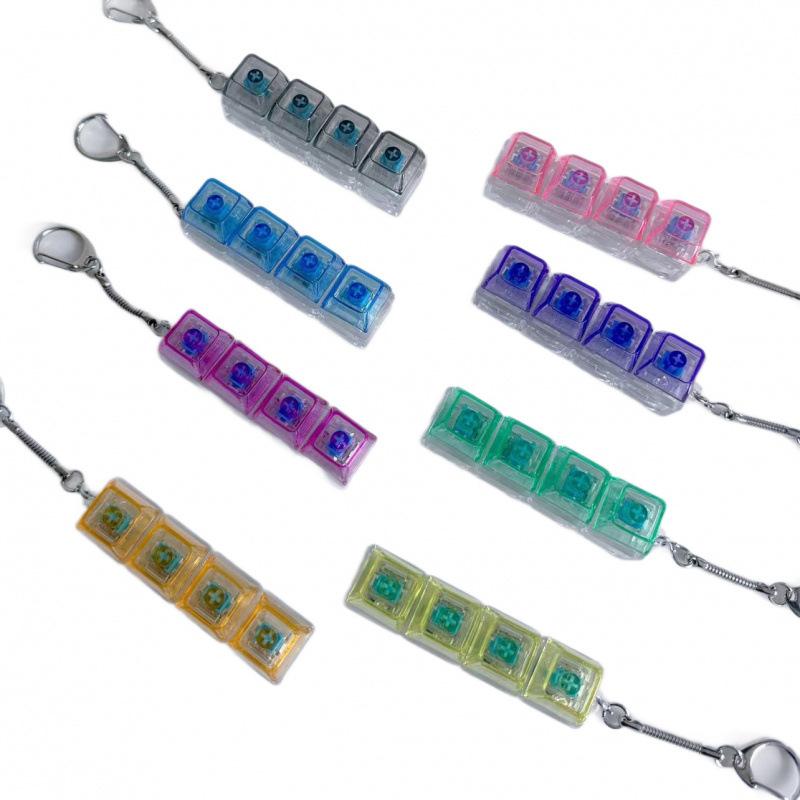Creative Decompression Keyboard, Keychain, Transparent Mechanical Button With Light Macaron Color Pendant Explosion