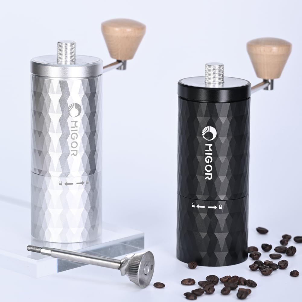 MIGOR G-11 Manual Coffee Grinder with Stainless Steel Conical Mortar, Grinds Coffee Beans, and Adjustable Coarseness (Silver, 5cm)