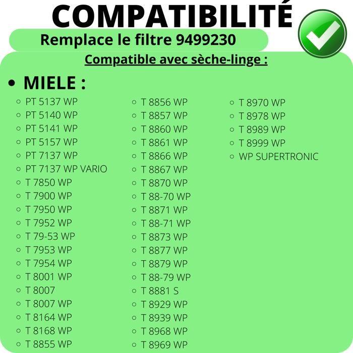 Filter - Miele - 9499230 - Pack of 2 - Compatible with Tumble Dryer - Black