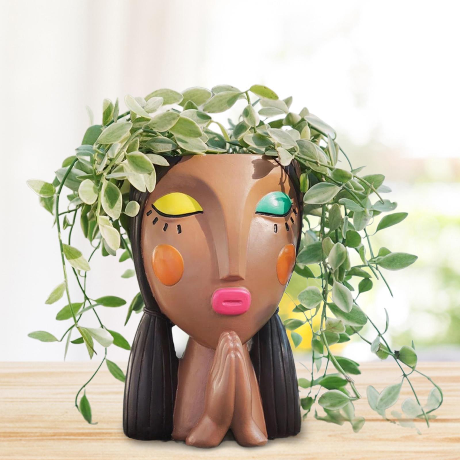 

Head Planter Face Flower Pot with Drainage Hole Closed Eyes Creative Decorative for Bookshelf Garden Office Housewarming Gift