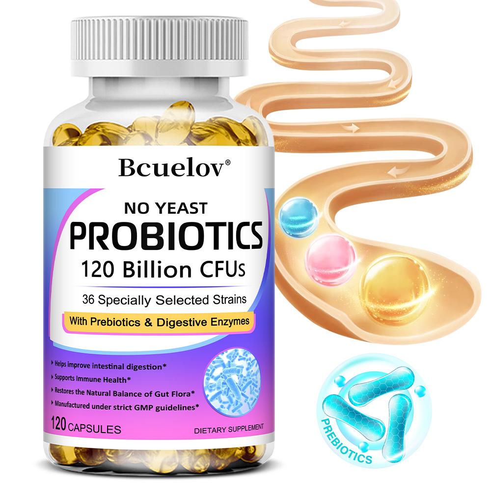 Bcuelov yeast free probiotic capsule active bacteria 36 strains prebiotics digestive enzymes enhance immunity and digestion absorption