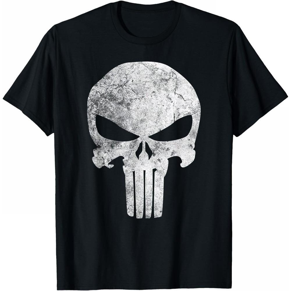 

Punisher Marvel TShirt Unisex Short Sleeve Distressed Urban Style Breathable Cotton Loose Fit Crew Neck Casual Top for Men S разноцветный