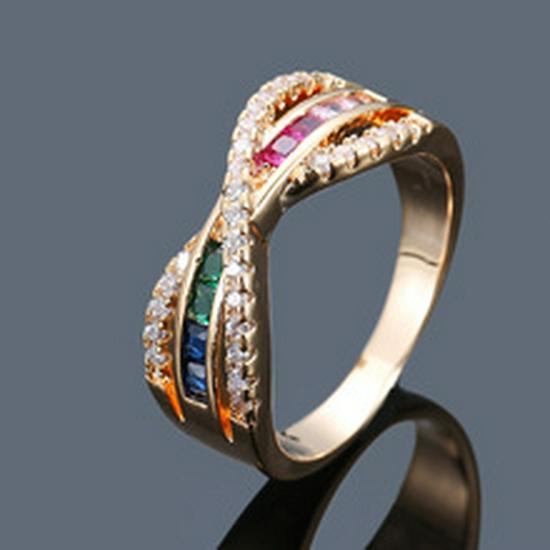 Luxuriöser europäischer & amerikanischer Zirkon Smaragd & Rubin Ring R5025 mit Diamant-Mikro-Inlays