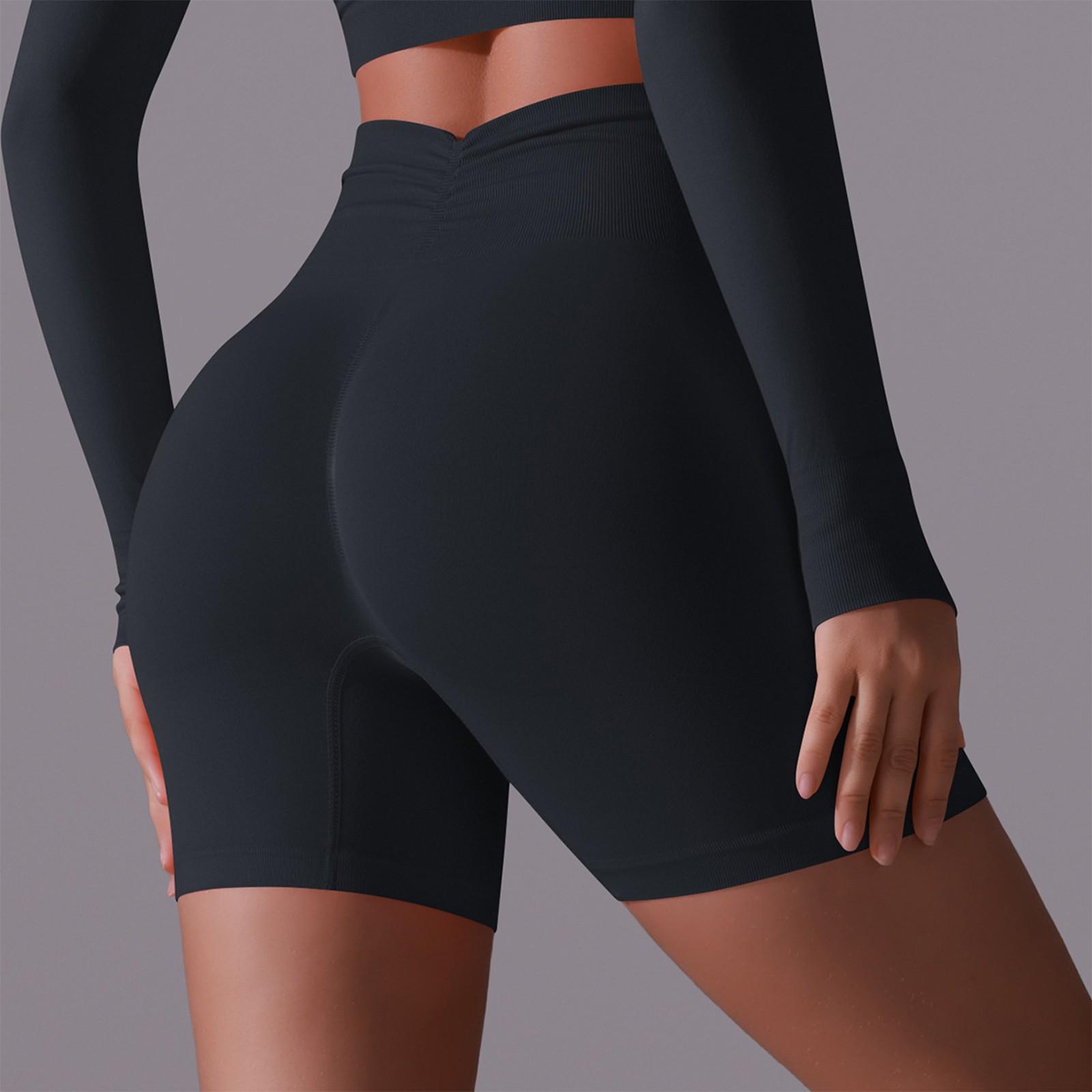 

Женские однотонные бесшовные персиковые узкие шорты для йоги с высокой талией, укороченные брюки для бега и фитнеса S чёрный