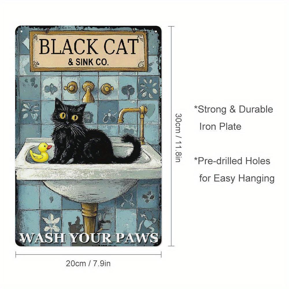 

Black Cat Washing Paws Fun Vintage Metal Sign Retro Decor Art for Home Bathrooms Restaurants Kitchens Bars 20x30cm（7.8x11.8inch）
