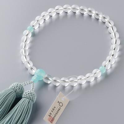 Altar Shop Takita Kyoto Prayer Beads for Women Genuine Crystal Sea Blue Chalcedony 8mm Beads Pure Silk Tassel Comes with Bead Bag Can Be Used by All