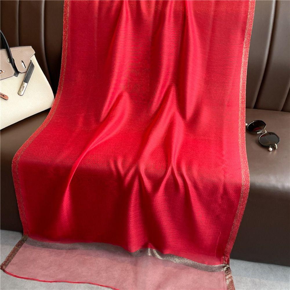 Large Luxury Organza Silk Scarf Solid Color Long Scarves  For Women Hijab